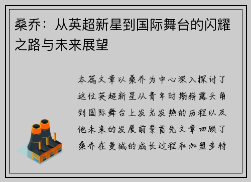桑乔：从英超新星到国际舞台的闪耀之路与未来展望