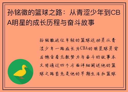 孙铭徽的篮球之路：从青涩少年到CBA明星的成长历程与奋斗故事